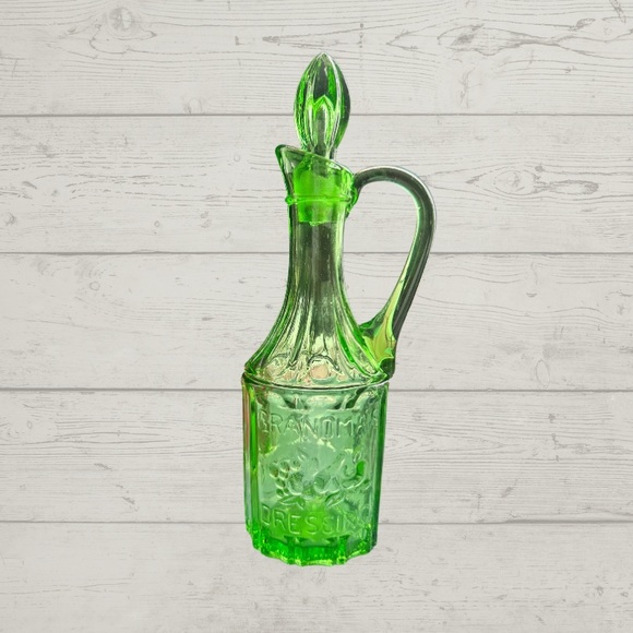 Vintage Emerald Glass Dressing Bottle - Picture 1 of 4